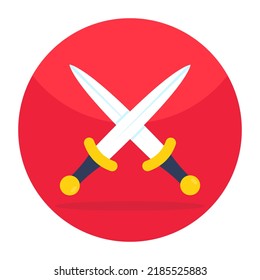 Battle tool concept icon, vector design of cross swords 