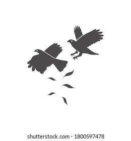 The battle of two birds of prey in the sky icon in flat style.Vector illustration.