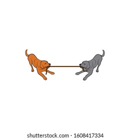 battle two dog tugging rope logo illustration