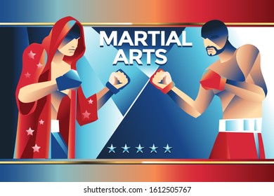 Battle of Two Fighters on Martial Arts Fighting or Ultimate Fighting