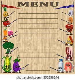 The battle of vegetables and ingredients on a wooden Board menu