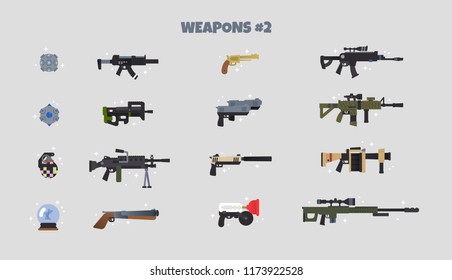 battle weapons vector icon set 2 - fortnite weapons pixel art