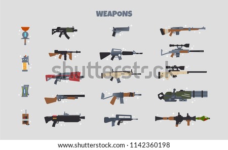 Battle weapons vector icon set 