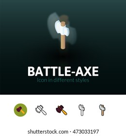 Battle-Axe color icon, vector symbol in flat, outline and isometric style isolated on blur background