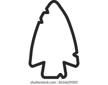 Battle-damaged ancient spearhead, old spearhead icon, black line.