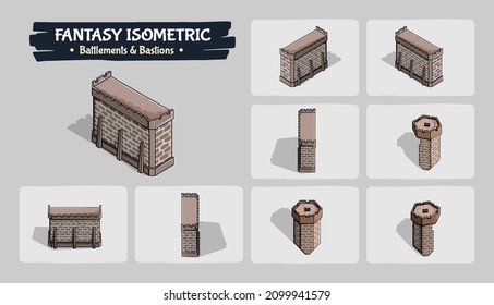 Battlements and Bastions Fantasy game assets - Isometric Vector Illustration svg