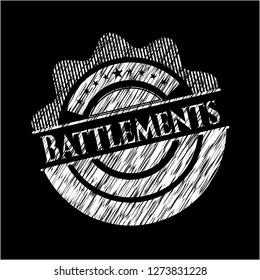 Battlements chalkboard emblem on black board