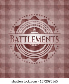 Battlements red badge with geometric background. Seamless.