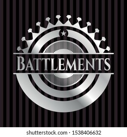 Battlements silver badge or emblem. Vector Illustration. Mosaic.