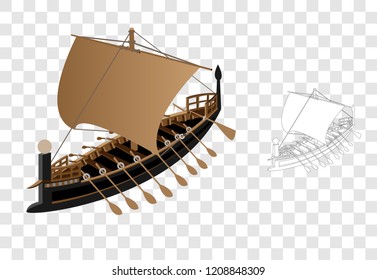 Battleship Ancient , Old warship. vector illustration.