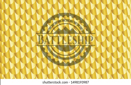 Battleship gold emblem. Scales pattern. Vector Illustration. Detailed.