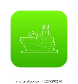 Battleship icon green vector isolated on white background