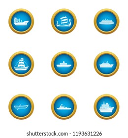 Battleship icons set. Flat set of 9 battleship vector icons for web isolated on white background