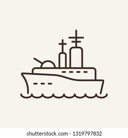 Battleship line icon. Big military ship on white background. Maritime transport. Vector illustration can be used for topics like sea, transportation, logistics