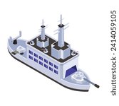 A battleship, navy watercraft isometric icon 