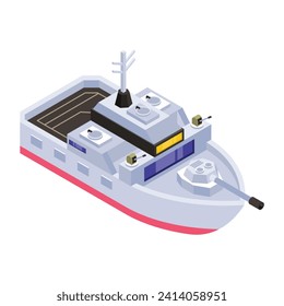 A battleship, navy watercraft isometric icon 