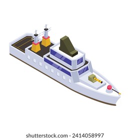 A battleship, navy watercraft isometric icon 