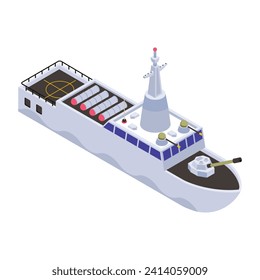 A battleship, navy watercraft isometric icon 