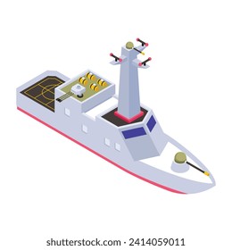 A battleship, navy watercraft isometric icon 