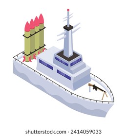 A battleship, navy watercraft isometric icon 