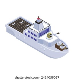 A battleship, navy watercraft isometric icon 