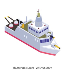 A battleship, navy watercraft isometric icon 