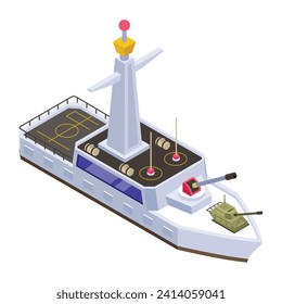 A battleship, navy watercraft isometric icon 