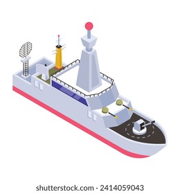 A battleship, navy watercraft isometric icon 