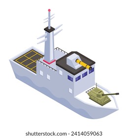 A battleship, navy watercraft isometric icon 