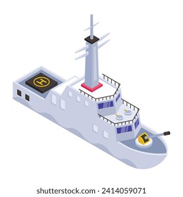 A battleship, navy watercraft isometric icon 