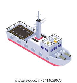 A battleship, navy watercraft isometric icon 