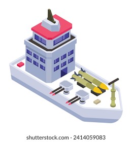 A battleship, navy watercraft isometric icon 