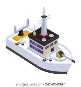 A battleship, navy watercraft isometric icon 