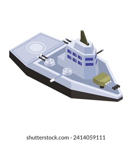 A battleship, navy watercraft isometric icon 