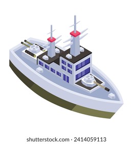 A battleship, navy watercraft isometric icon 