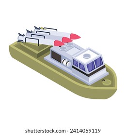 A battleship, navy watercraft isometric icon 