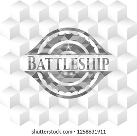Battleship retro style grey emblem with geometric cube white background