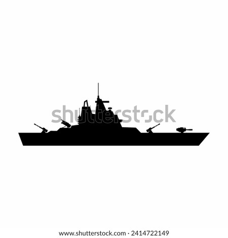 Battleship silhouette icon vector. Warship silhouette for icon, symbol or sign. Battleship symbol for military, war, navy, conflict and patrol