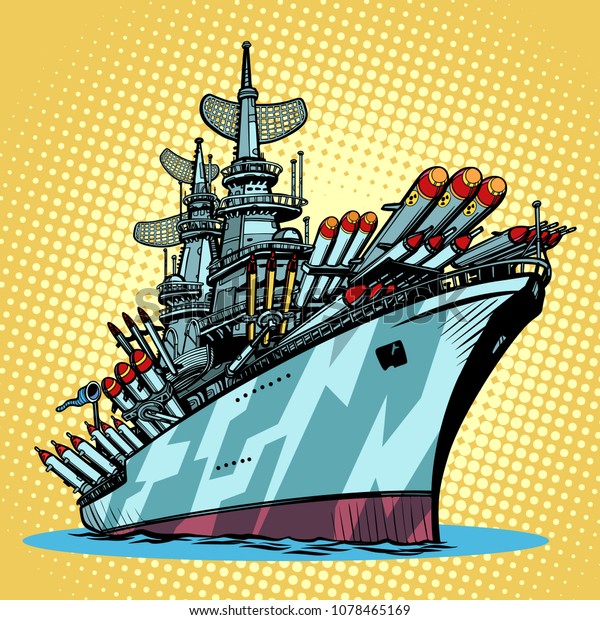 戦闘艦 ミサイル巡洋艦 漫画のポップアートレトロイラストベクター画像キッシュ図 のベクター画像素材 ロイヤリティフリー