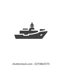 Icono vectorial de buque de guerra, buque de guerra. signo plano relleno para concepto móvil y diseño web. Icono de glifo de barco militar. Símbolo, ilustración del logotipo. Gráficos vectoriales