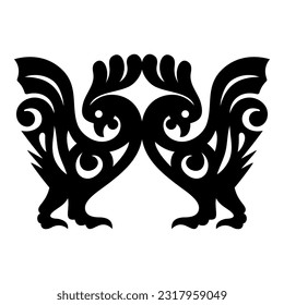 Battling Roosters silhouette. Folk style design. Vector clipart isolated on white.