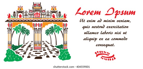 Batu cave hindu temple gate shape. Clip art image for unique design of travel tour promotion, vintage post card, invitation, wed, greeting, banner, poster, ticket, flyer, template, booklet, brochure.