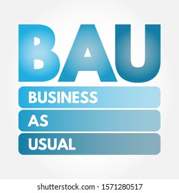 BAU - Business as Usual acronym, business concept background