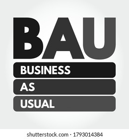 BAU - Business as Usual acronym, business concept background