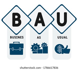 BAU - Business as Usual. business concept background.  vector illustration concept with keywords and icons. lettering illustration with icons for web banner, flyer, landing page, presentation