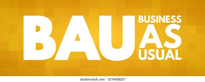 BAU Business As Usual - normal execution of standard functional operations within an organisation, acronym text concept background