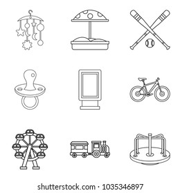 Bauble for children icons set. Outline set of 9 bauble for children vector icons for web isolated on white background
