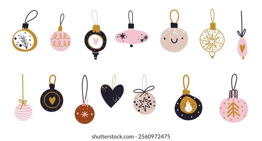 Bauble drawing doodle cartoon hand drawn christmas tree decoration toys. 