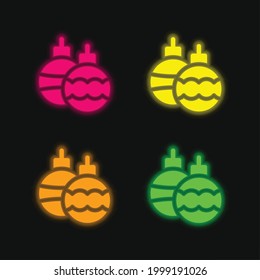 Bauble four color glowing neon vector icon
