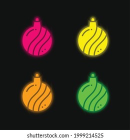Bauble four color glowing neon vector icon